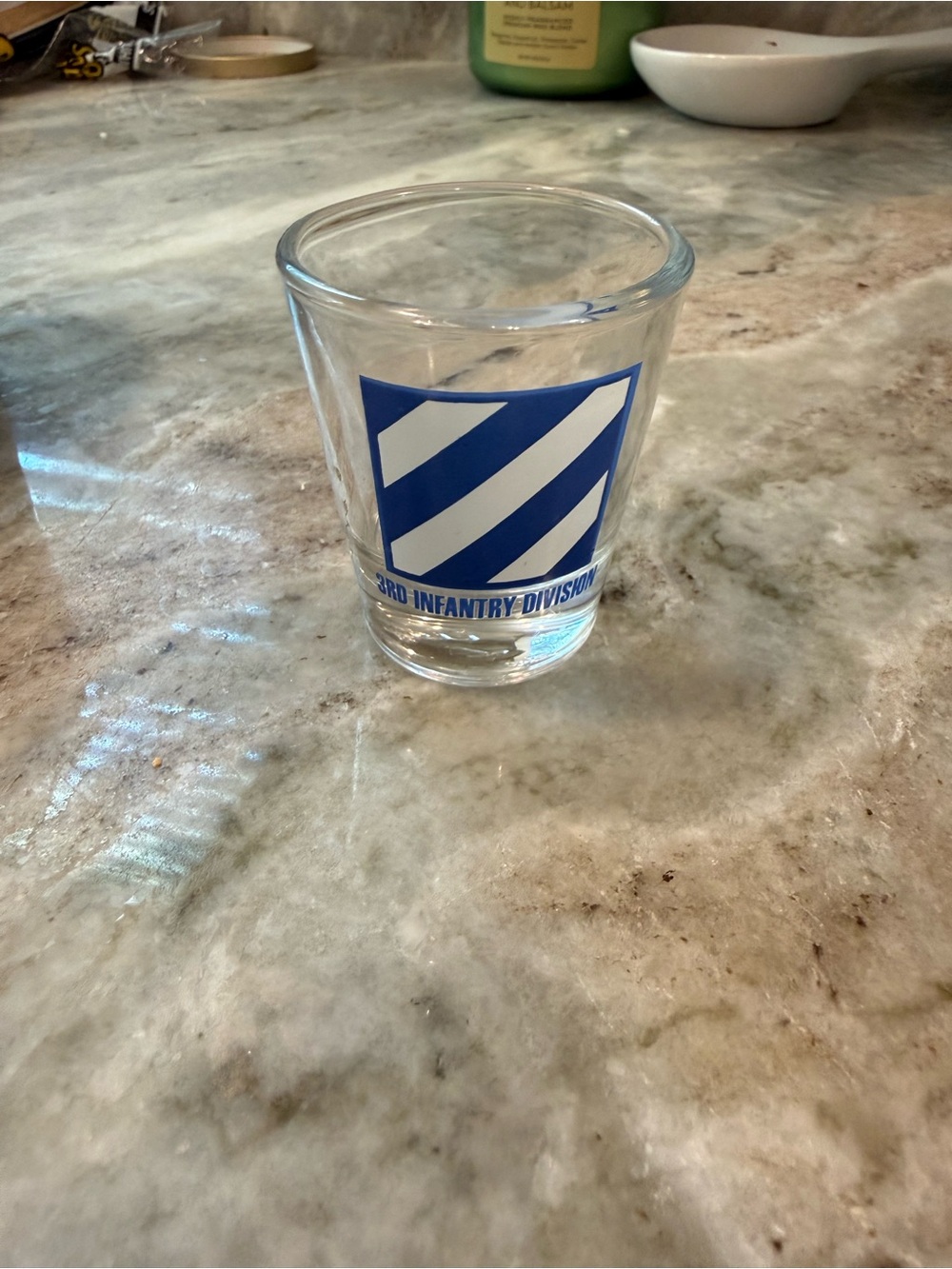 Blue 3rd Infantry Division Logo Shot Glass - Clear Glass Shooter